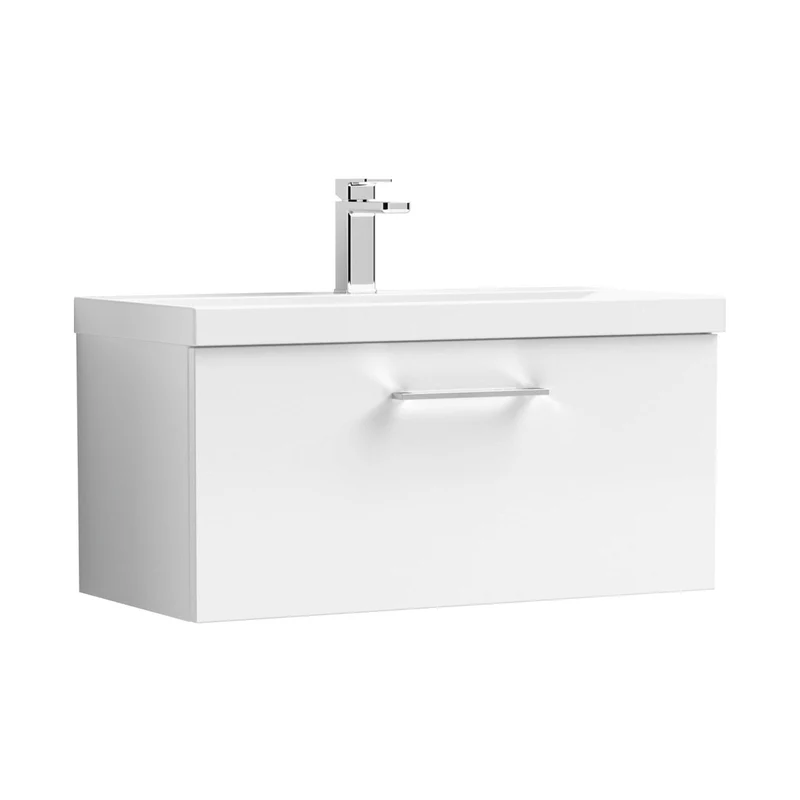 Nuie Arno 800mm Wall Hung 1 Drawer Vanity & Basin 1 Contemporary Gloss White MDF Painted Gloss 399x810x390mm