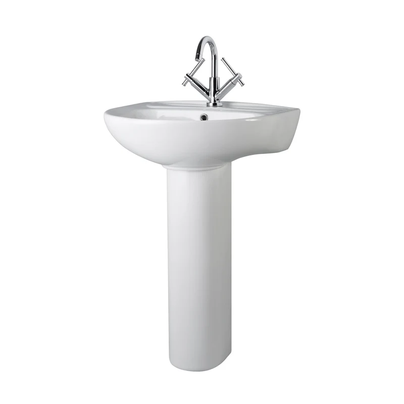 Nuie Melbourne 550mm 1th Basin & Pedestal Contemporary White Vitreous China 840x550x475mm