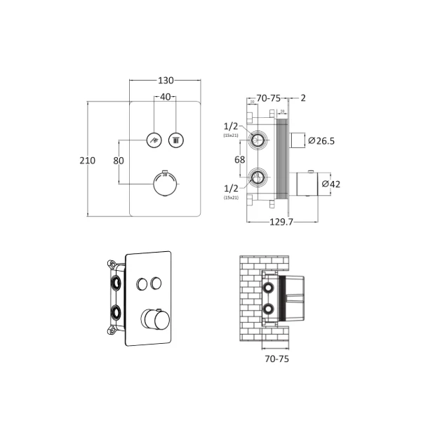 Kit colonne de douche encastrable thermostatique chromée