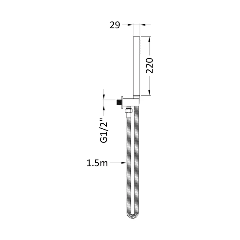 Nuie Sq Outlet Elbow C/w Parking Bkt & Kit Contemporary Brushed Pewter Brass ABS 1265x30x55mm