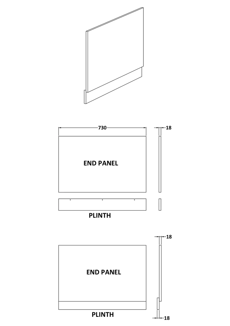 750mm Bath End Panel - Gloss White