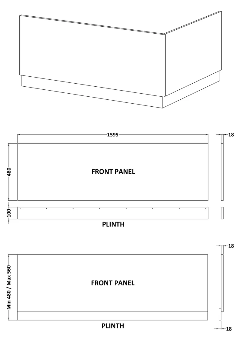 1600mm Bath Front Panel - Gloss White