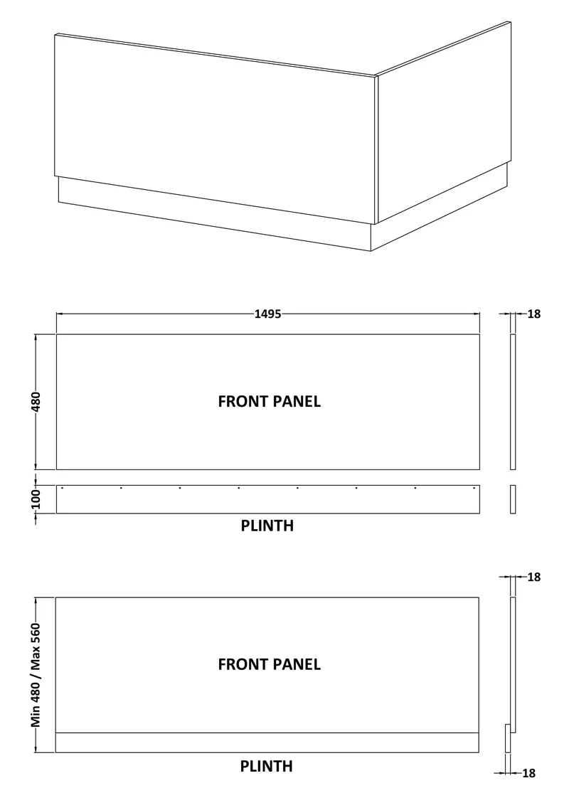 1500mm Bath Front Panel - Gloss White