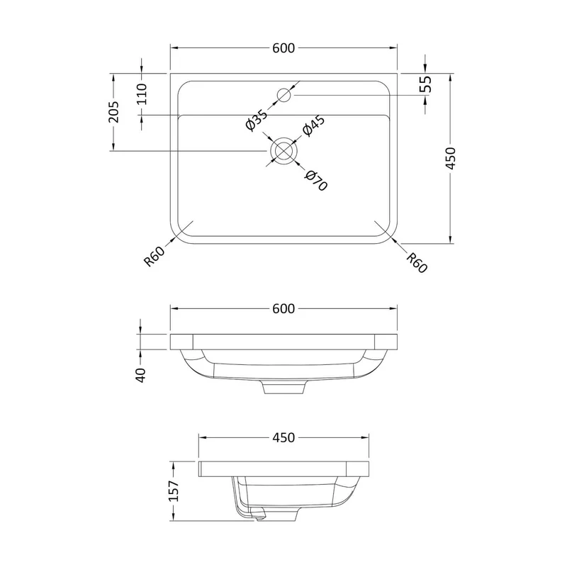 Hudson Reed Solar Wall Hung 600mm Vanity Unit With 2 Drawers & Basin