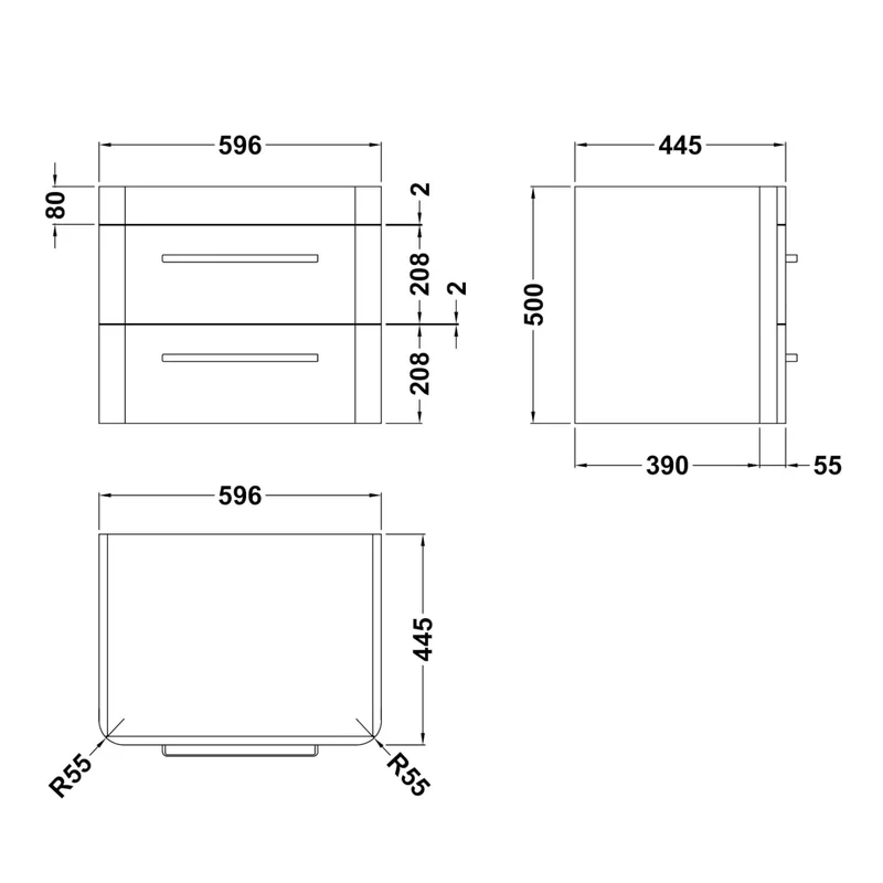 Hudson Reed Solar Wall Hung 600mm Vanity Unit With 2 Drawers & Basin