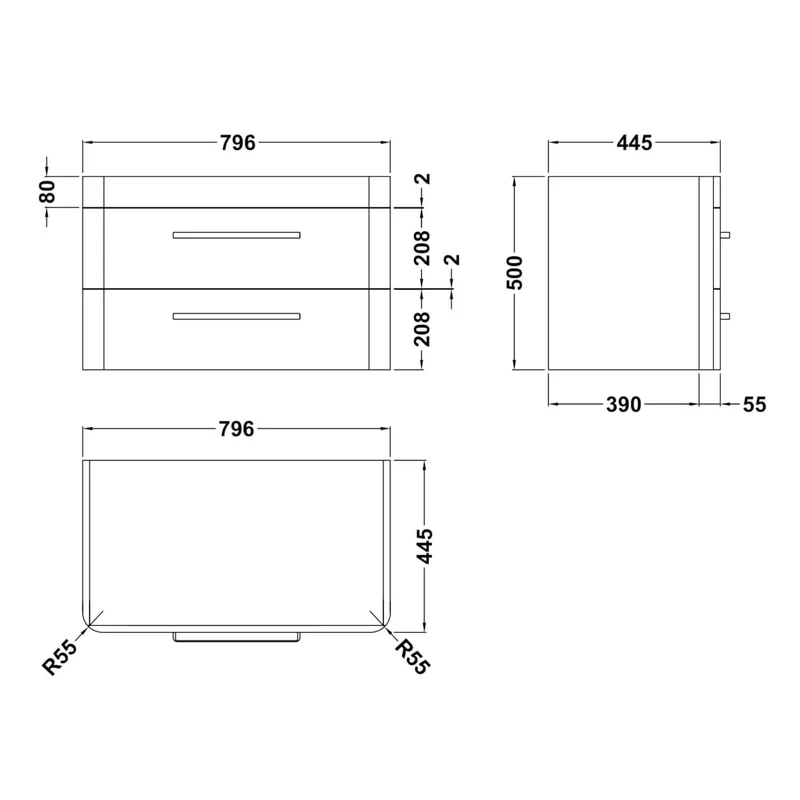 Hudson Reed Solar Wall Hung 800mm Vanity Unit With 2 Drawers & Basin