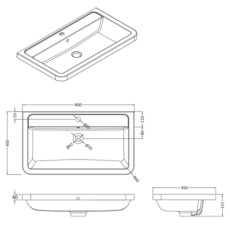 Hudson Reed Solar Wall Hung 800mm Vanity Unit With 2 Drawers & Basin