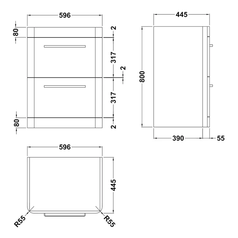 Hudson Reed Solar Floor Standing 600mm Vanity Unit With 2 Drawers & Basin