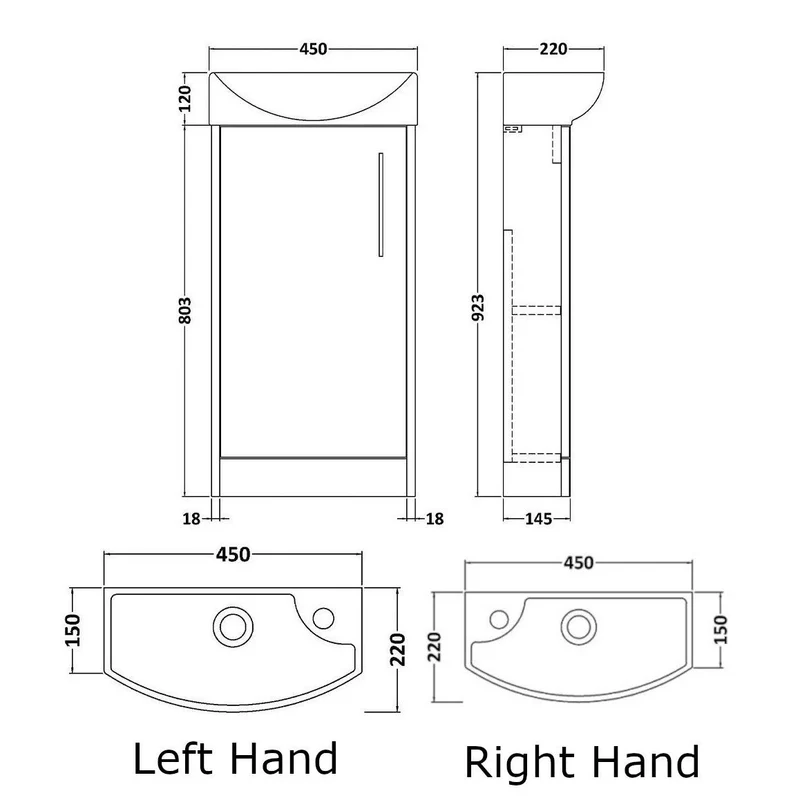 Hudson Reed Juno Compact Floor Standing 440mm Vanity Unit With Ceramic Basin