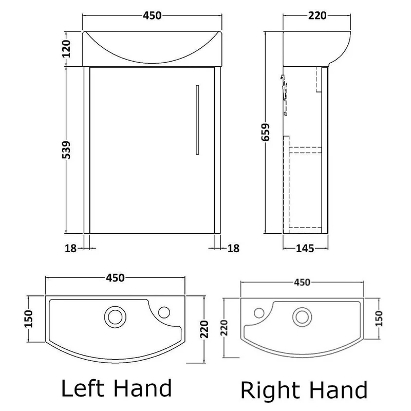 Hudson Reed Juno Compact Wall Hung 440mm Vanity Unit With Ceramic Basin