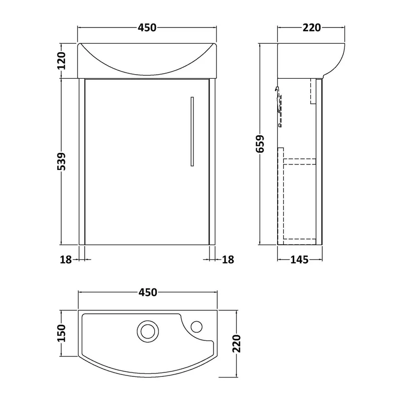 Hudson Reed Juno Compact Wall Hung 440mm Vanity Unit With Ceramic Basin