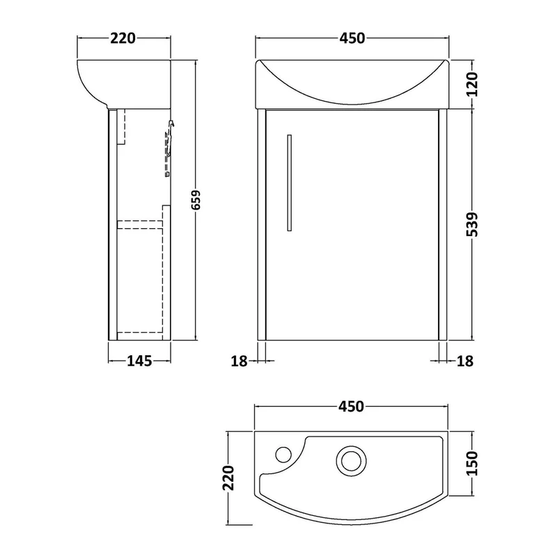 Hudson Reed Juno Compact Wall Hung 440mm Vanity Unit With Ceramic Basin