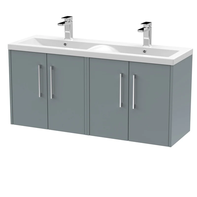 Hudson Reed Juno Wall Hung 1200mm Vanity Unit With 4 Doors & Twin Basin