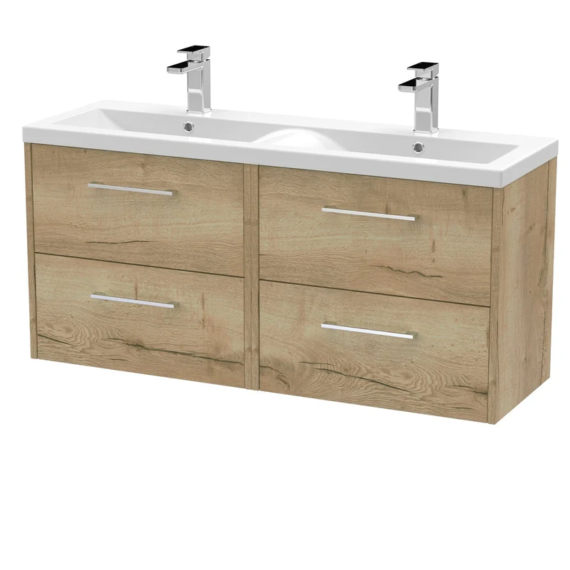 Hudson Reed Juno Wall Hung 1200mm Vanity Unit With 4 Drawers & Twin Basin