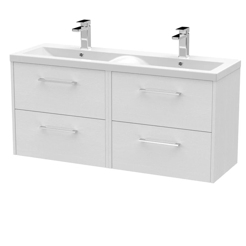 Hudson Reed Juno Wall Hung 1200mm Vanity Unit With 4 Drawers & Twin Basin