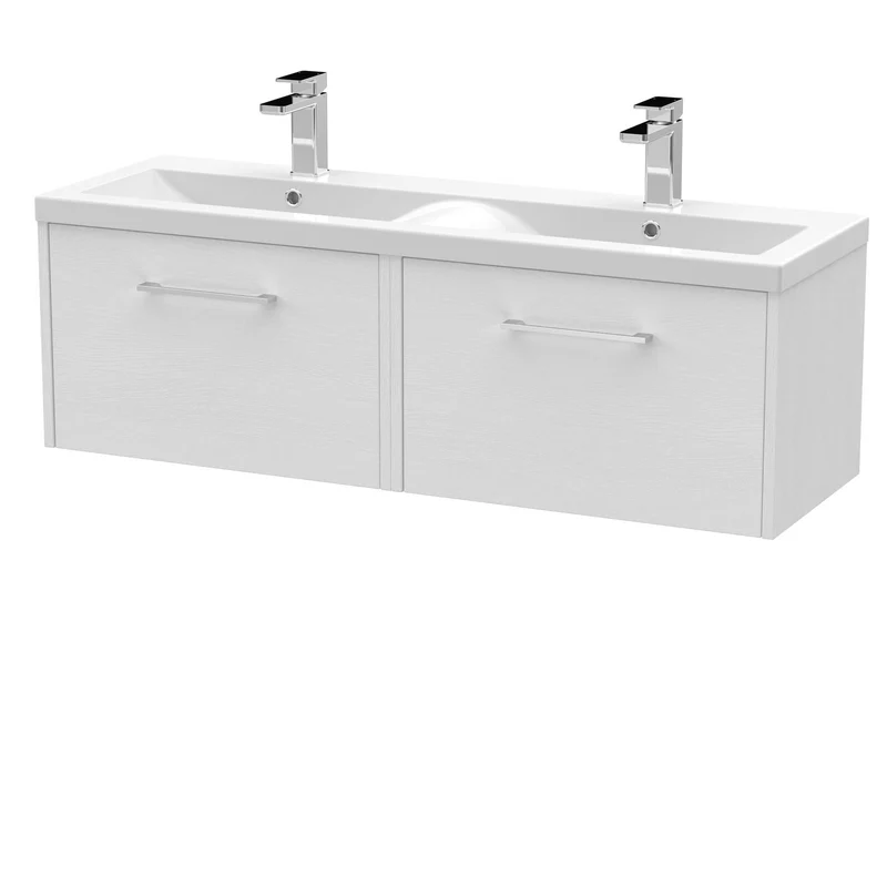 Hudson Reed Juno Wall Hung 1200mm Vanity Unit With 2 Drawers & Twin Basin