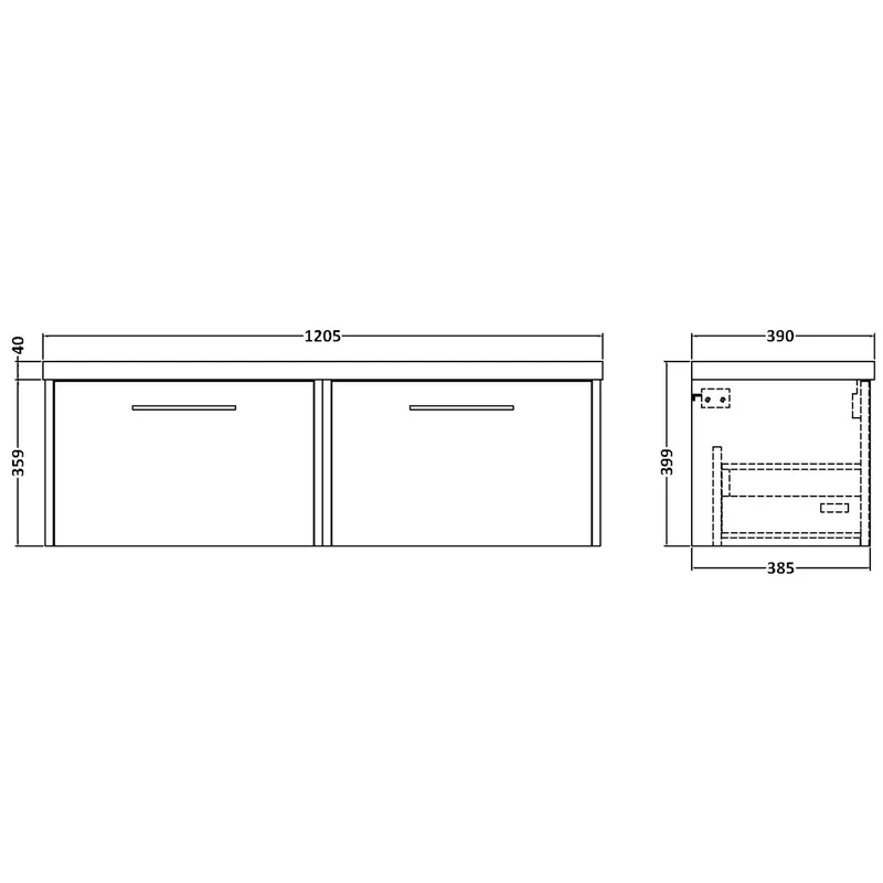 Hudson Reed Juno Wall Hung 1200mm Vanity Unit With 2 Drawers & Twin Basin