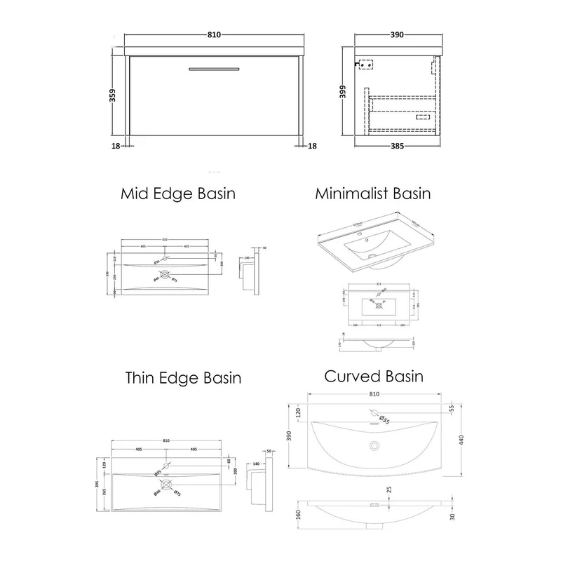 Hudson Reed Juno Wall Hung 800mm Vanity Unit With 1 Drawer & Ceramic Basin