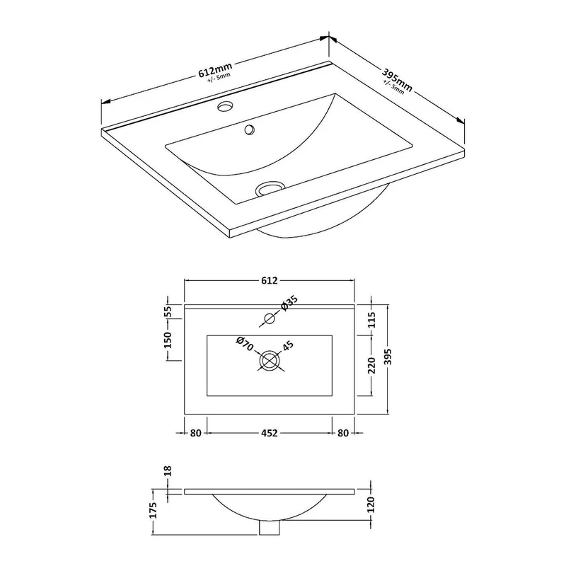 Hudson Reed Juno Wall Hung 600mm Vanity Unit With 1 Drawer & Ceramic Basin