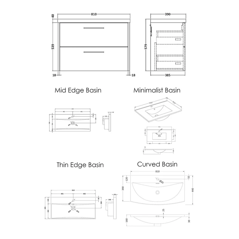 Hudson Reed Juno Wall Hung 800mm Vanity Unit With 2 Drawers & Ceramic Basin
