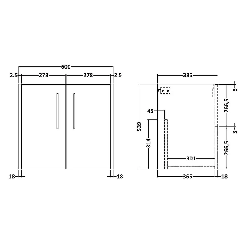 Hudson Reed Juno Wall Hung 600mm Vanity Unit With 2 Doors & Ceramic Basin