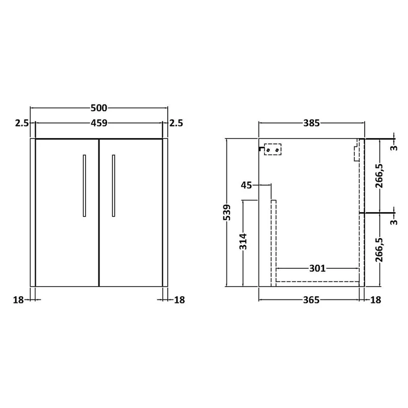 Hudson Reed Juno Wall Hung 500mm Vanity Unit With 2 Doors & Ceramic Basin