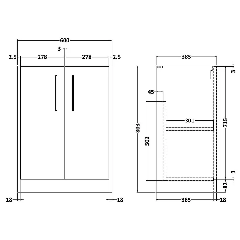 Hudson Reed Juno Floor Standing 600mm Vanity Unit With 2 Doors & Ceramic Basin