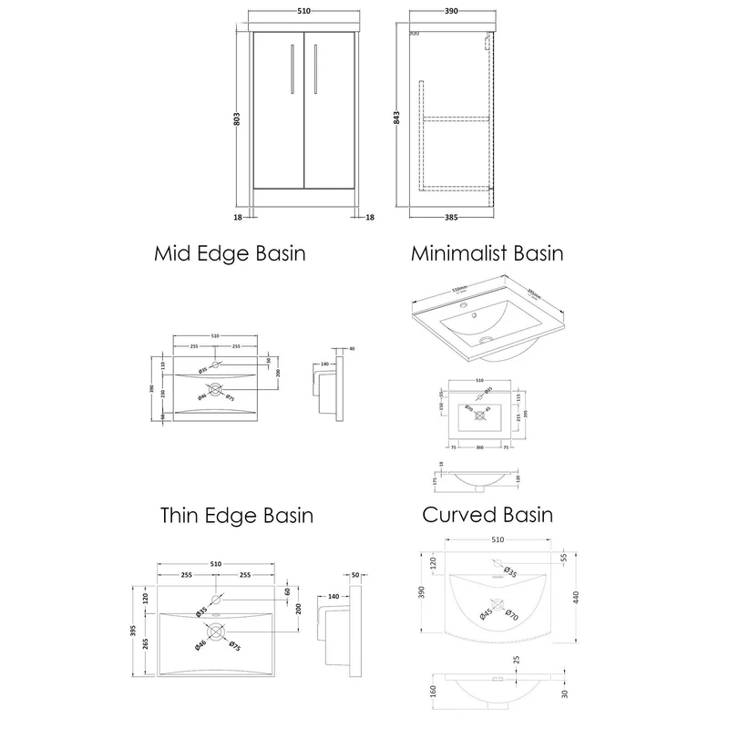 Hudson Reed Juno Floor Standing 500mm Vanity Unit With 2 Doors & Ceramic Basin
