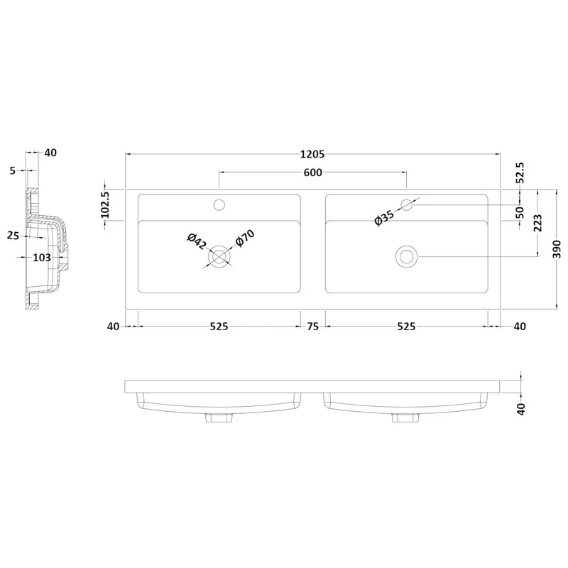 Hudson Reed Fluted Wall Hung 1200mm Vanity Unit With 4 Drawers & Twin Basin - Satin White