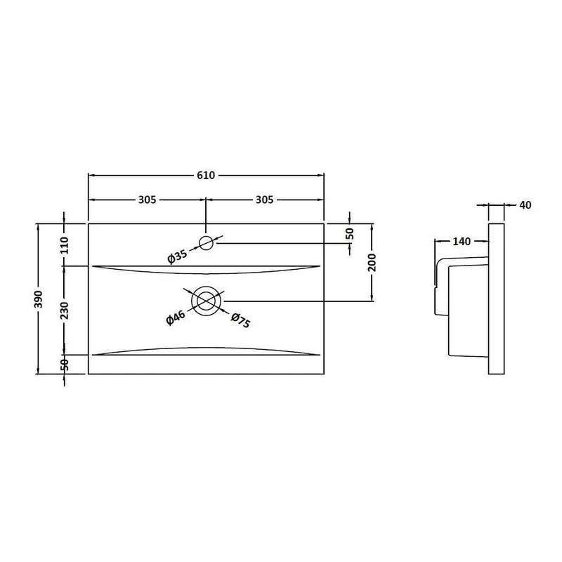 Hudson Reed Fluted Wall Hung 600mm Vanity Unit With 1 Drawer & Ceramic Basin - Satin Grey
