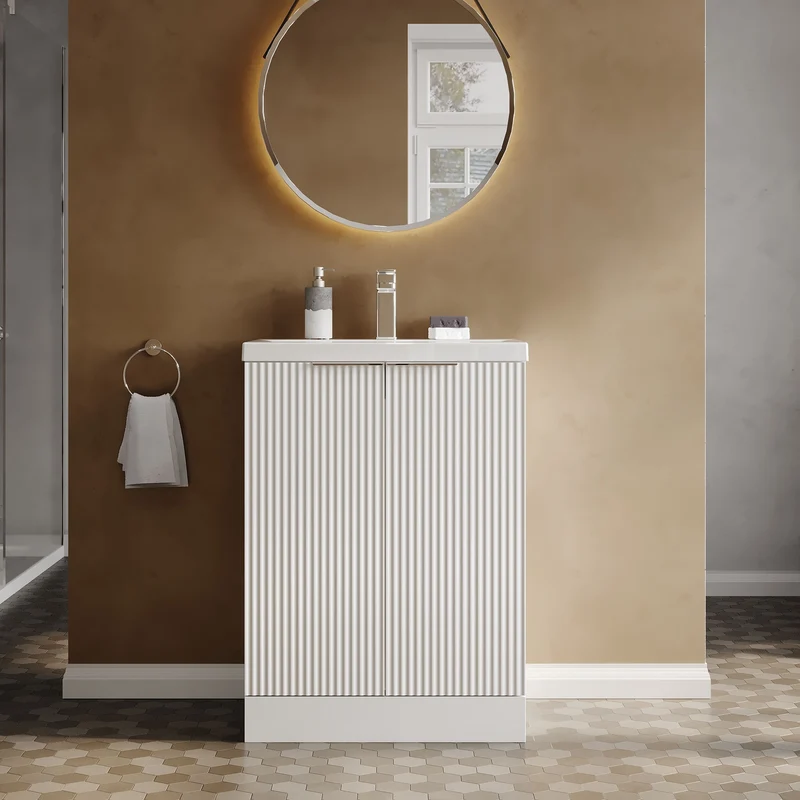 Hudson Reed Fluted Floor Standing 600mm Vanity Unit & Ceramic Basin - Satin White
