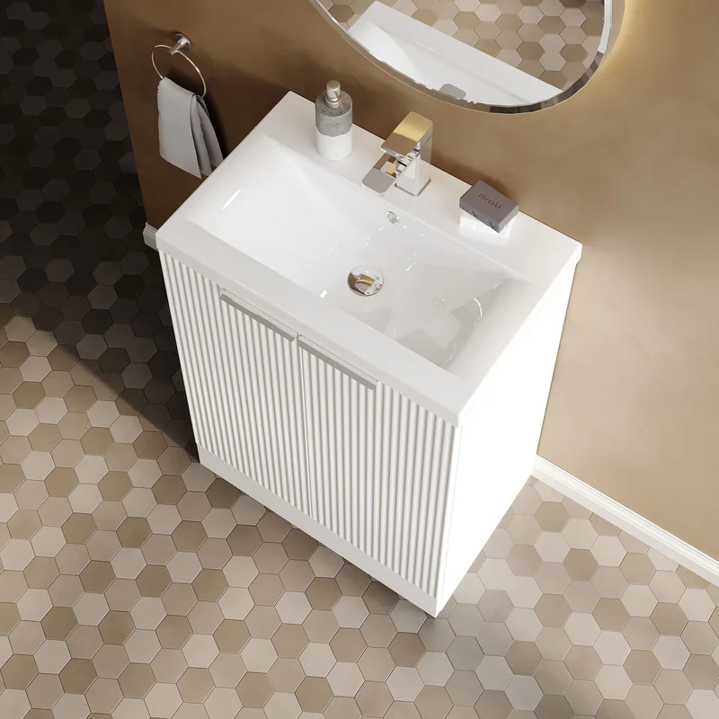 Hudson Reed Fluted Floor Standing 600mm Vanity Unit & Ceramic Basin - Satin White