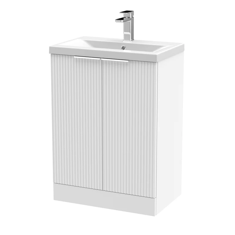 Hudson Reed Fluted Floor Standing 600mm Vanity Unit & Ceramic Basin - Satin White