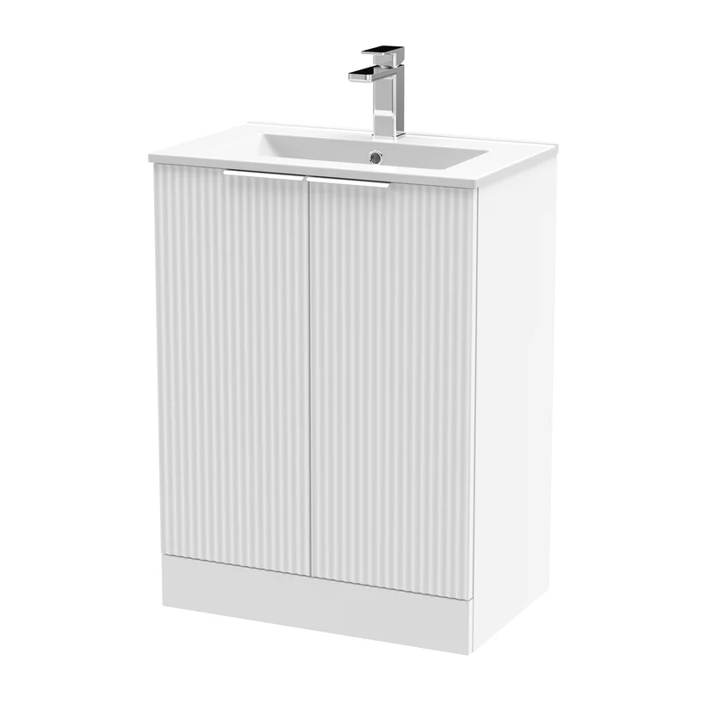 Hudson Reed Fluted Floor Standing 600mm Vanity Unit & Ceramic Basin - Satin White