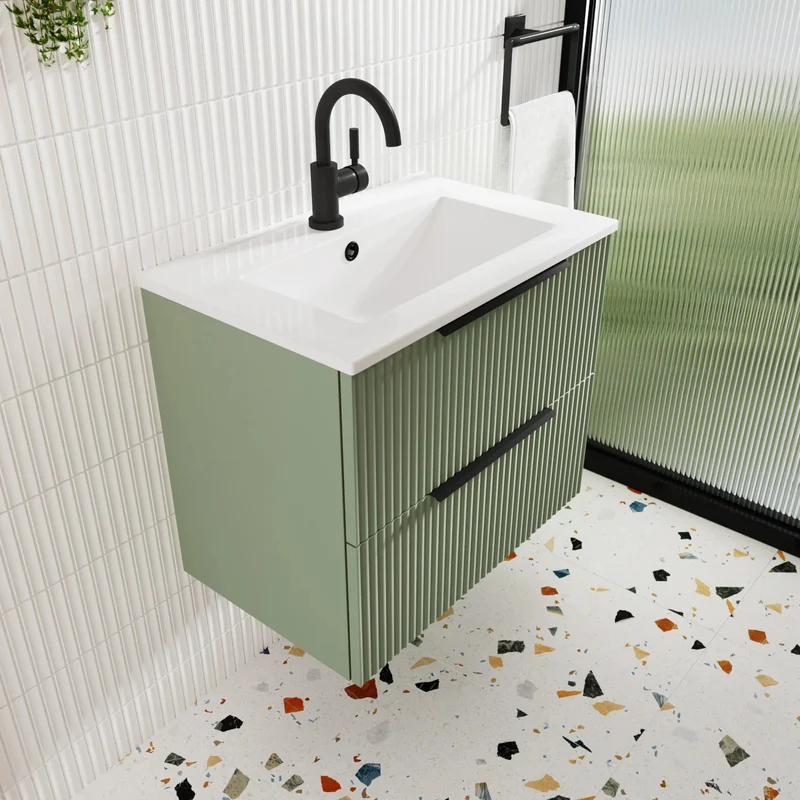 Hudson Reed Fluted Floor Standing 600mm Vanity Unit & Ceramic Basin - Satin White