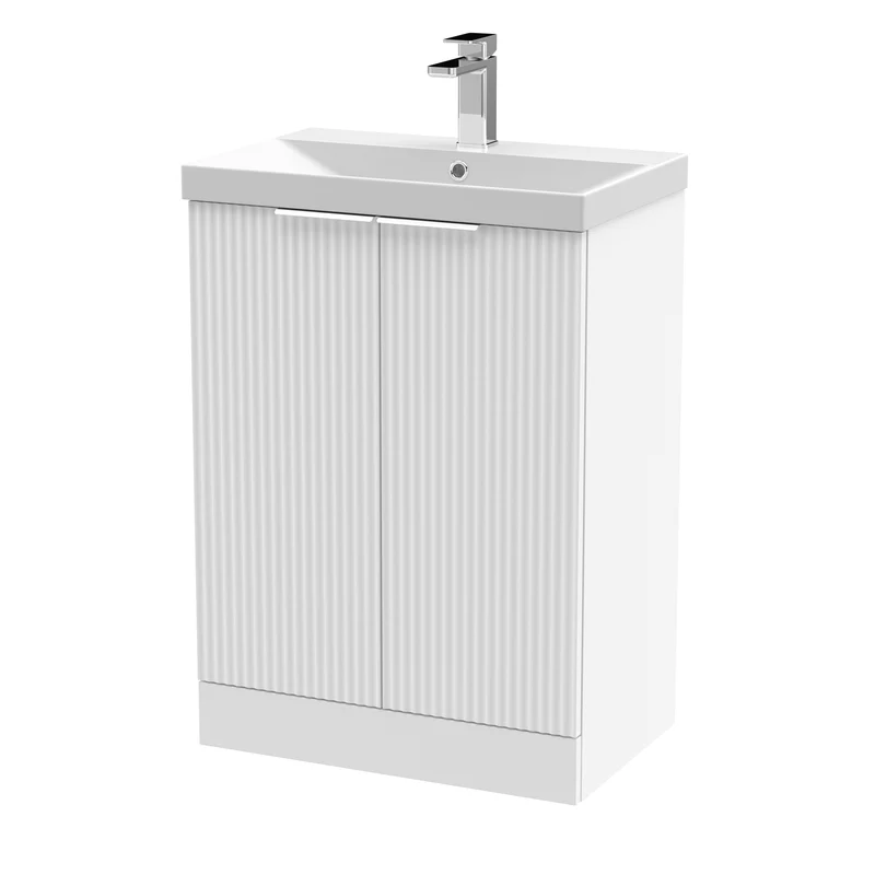 Hudson Reed Fluted Floor Standing 600mm Vanity Unit & Ceramic Basin - Satin White