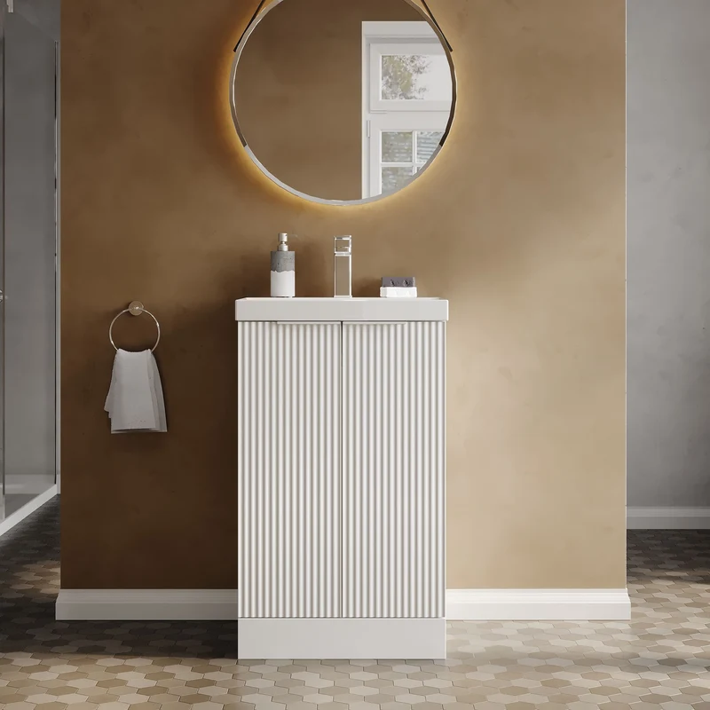 Hudson Reed Fluted Floor Standing 500mm Vanity Unit & Ceramic Basin - Satin White