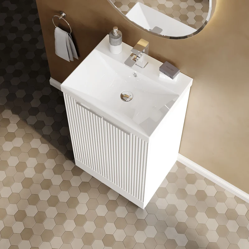 Hudson Reed Fluted Floor Standing 500mm Vanity Unit & Ceramic Basin - Satin White