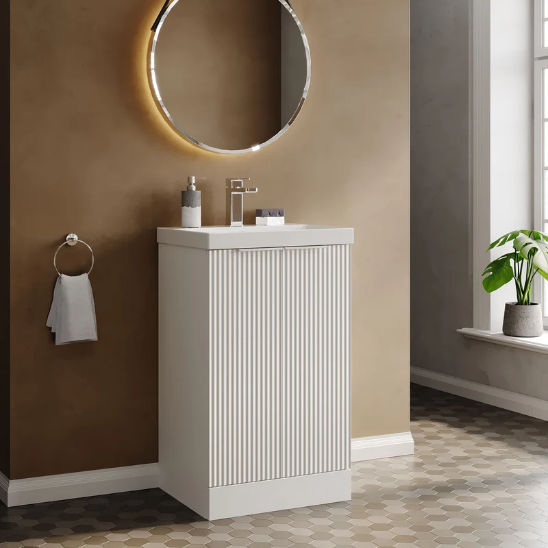 Hudson Reed Fluted Floor Standing 500mm Vanity Unit & Ceramic Basin - Satin White