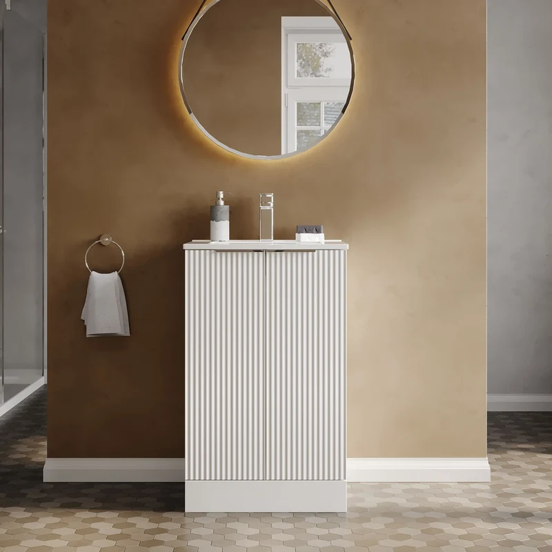 Hudson Reed Fluted Floor Standing 500mm Vanity Unit & Ceramic Basin - Satin White