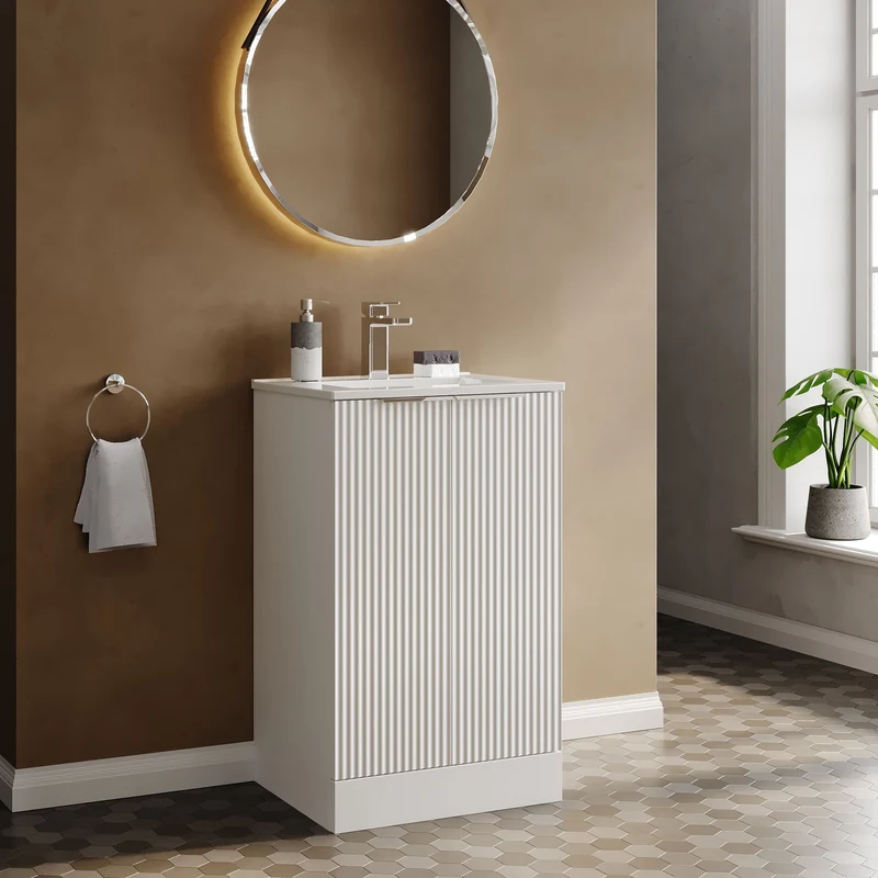 Hudson Reed Fluted Floor Standing 500mm Vanity Unit & Ceramic Basin - Satin White
