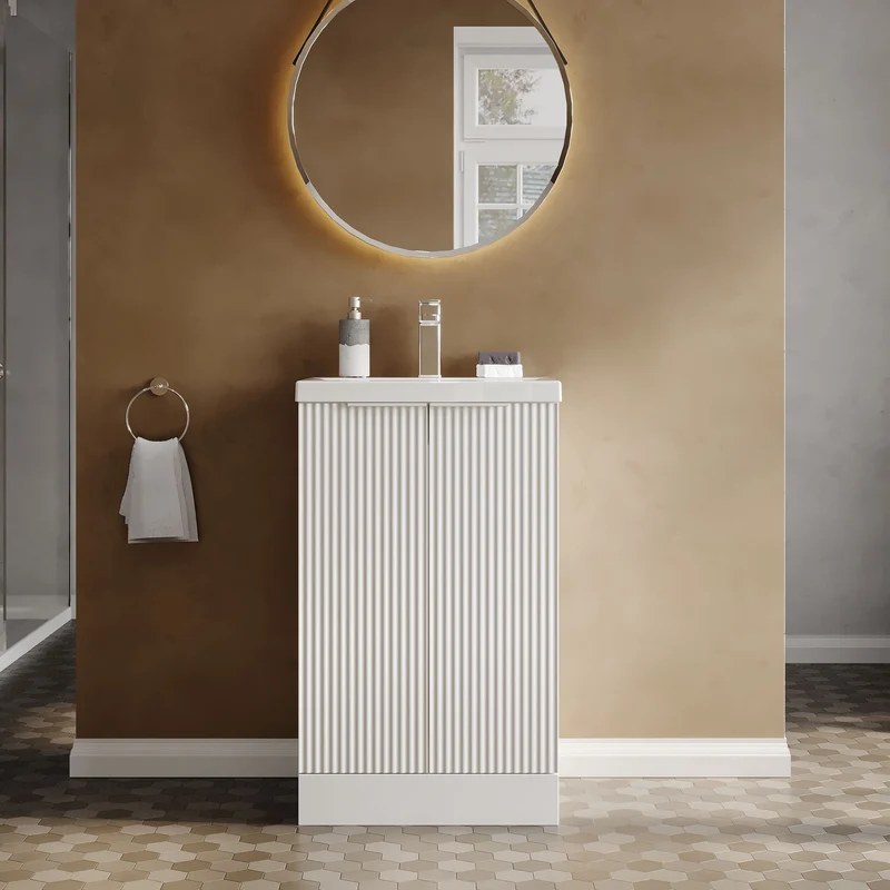 Hudson Reed Fluted Floor Standing 500mm Vanity Unit & Ceramic Basin - Satin White