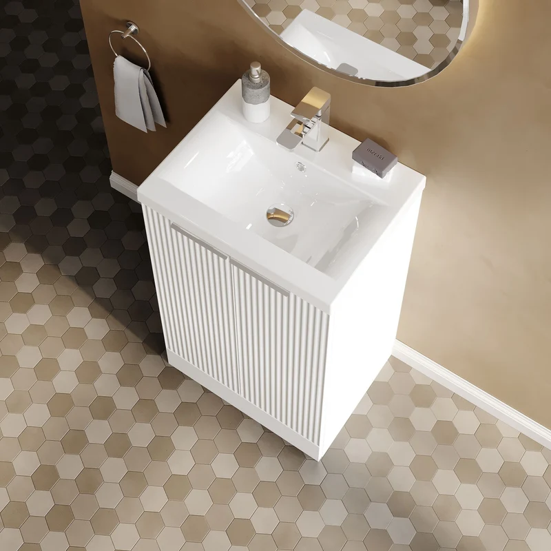 Hudson Reed Fluted Floor Standing 500mm Vanity Unit & Ceramic Basin - Satin White