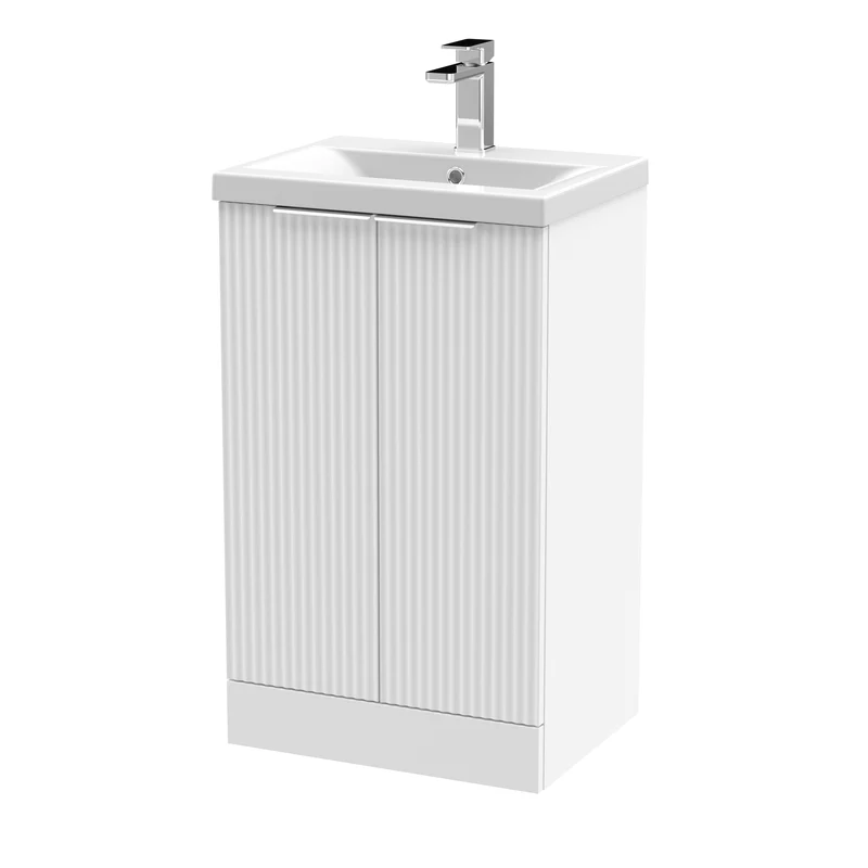 Hudson Reed Fluted Floor Standing 500mm Vanity Unit & Ceramic Basin - Satin White
