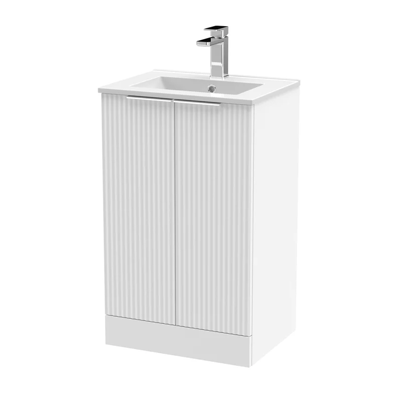 Hudson Reed Fluted Floor Standing 500mm Vanity Unit & Ceramic Basin - Satin White