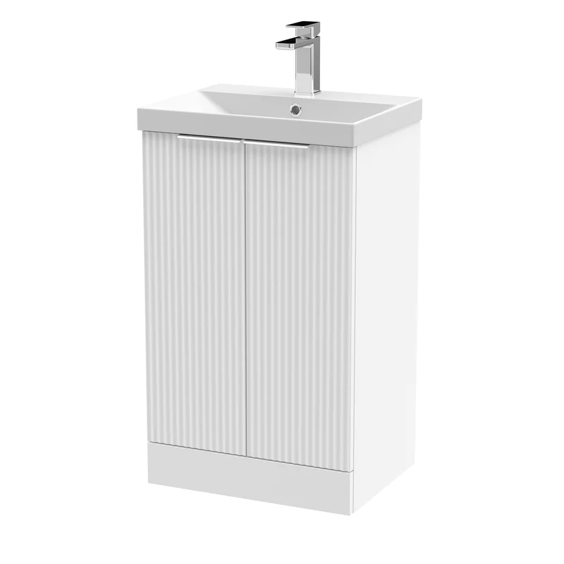 Hudson Reed Fluted Floor Standing 500mm Vanity Unit & Ceramic Basin - Satin White