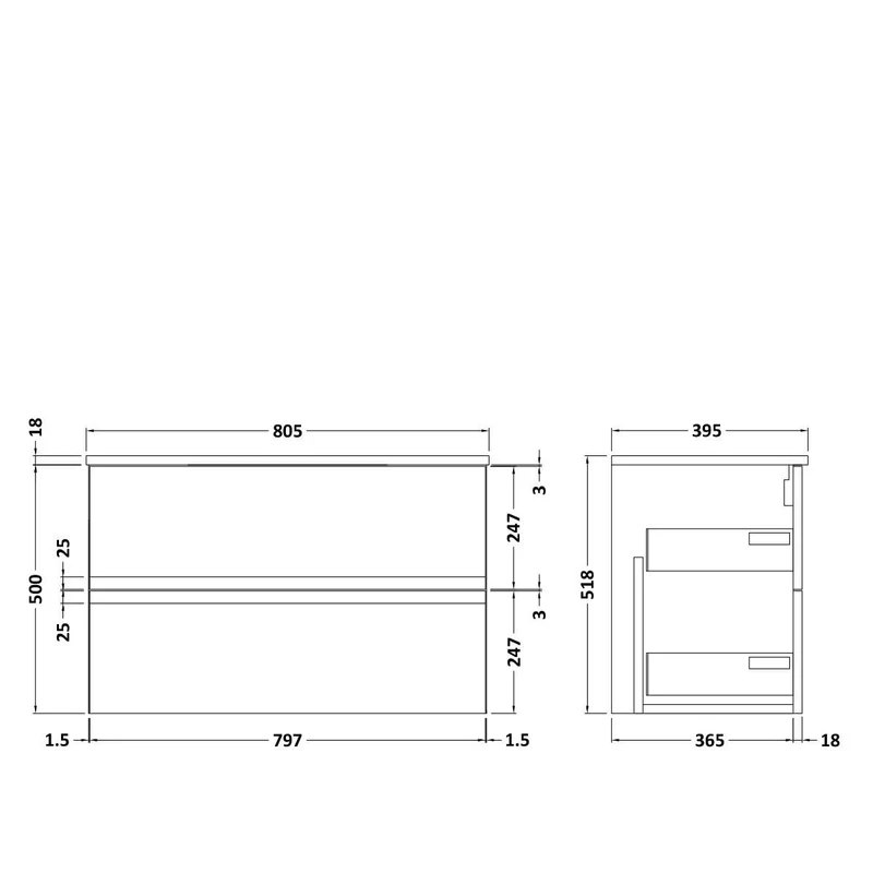 Hudson Reed Urban Wall Hung 800mm Vanity Unit With 2 Drawers