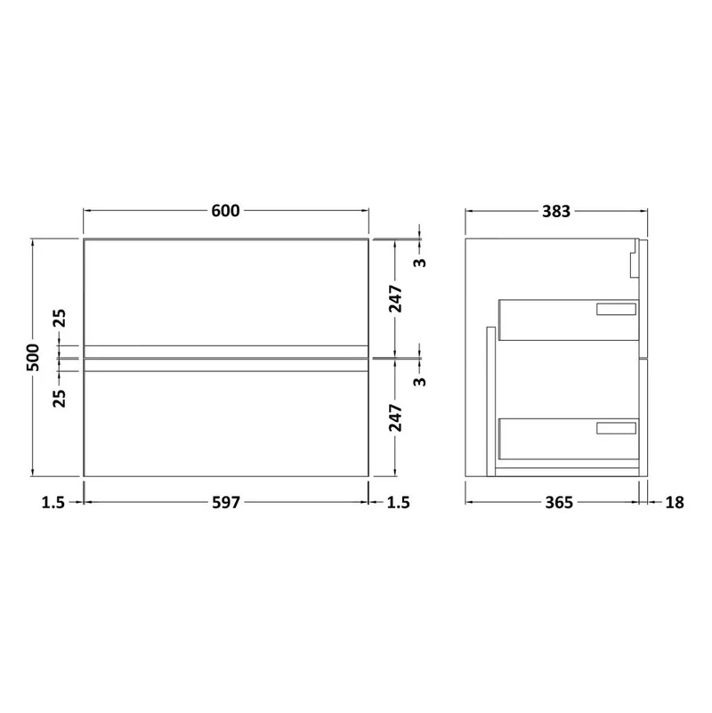 Hudson Reed Urban Wall Hung 600mm Vanity Unit With 2 Drawers