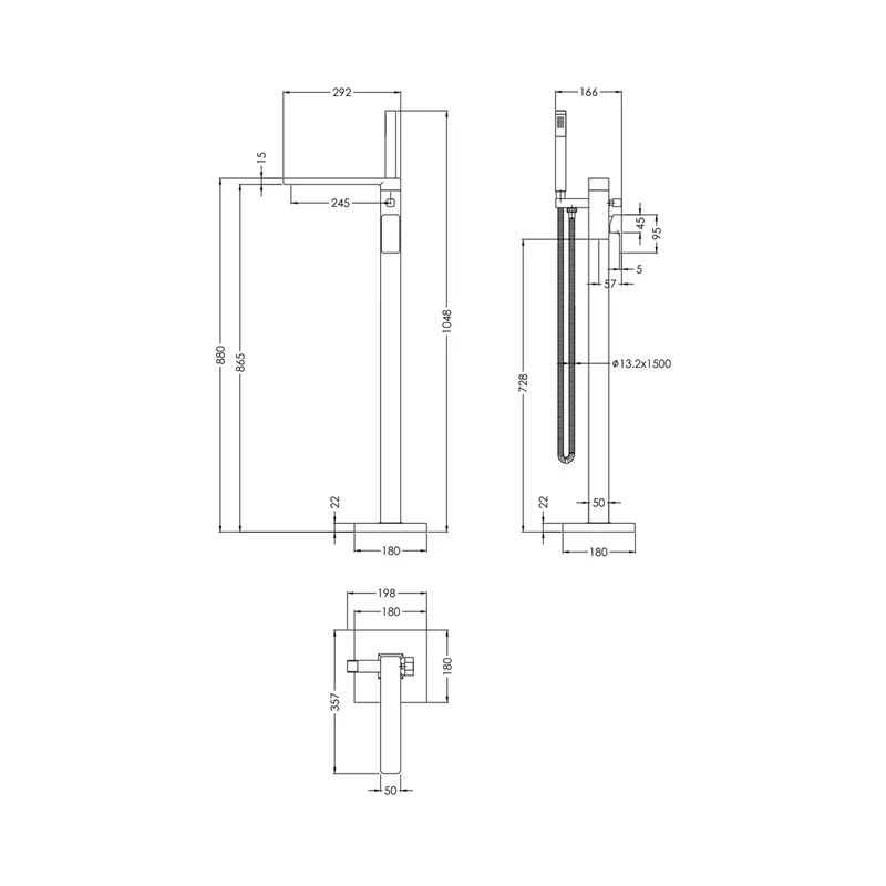 Nuie Windon Freestanding Bath Shower Mixer With Kit Contemporary Brushed Bronze ABS,brass 880x180x357mm
