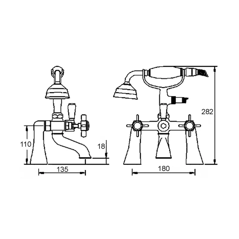 Nuie Beaumont 1/2" Bath Shower Mixer Traditional Chrome Brass 282x220x165mm